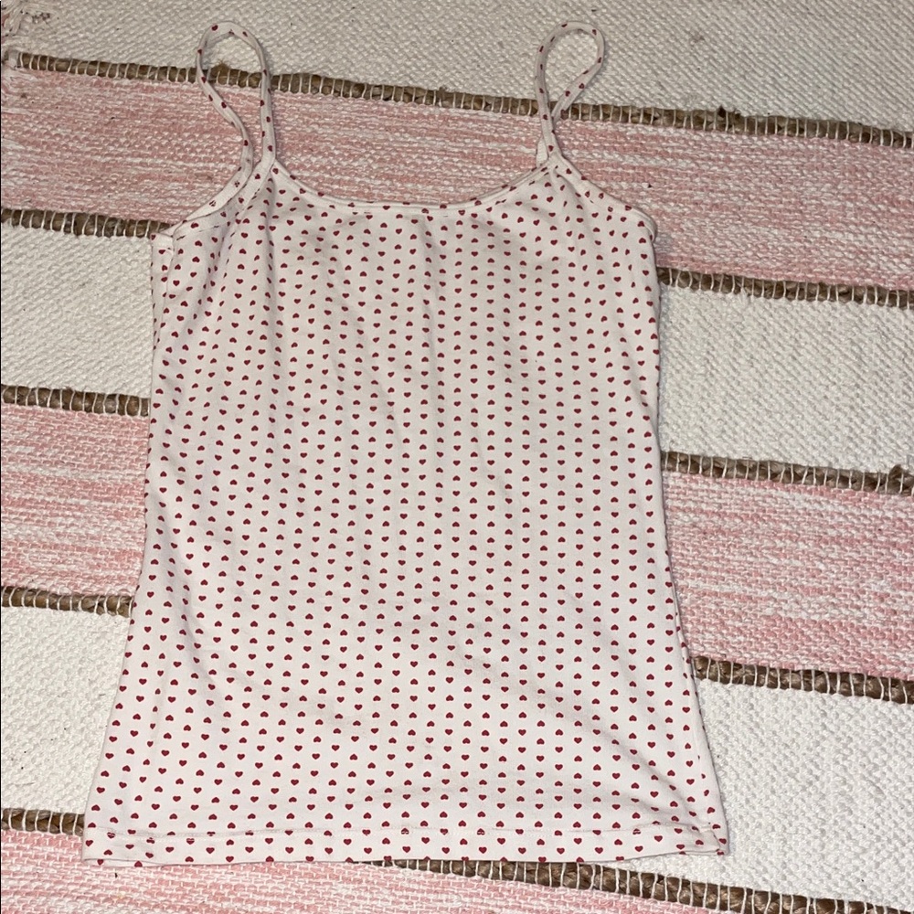 Brandy Melville White Tank Top with Red Heart Accents
